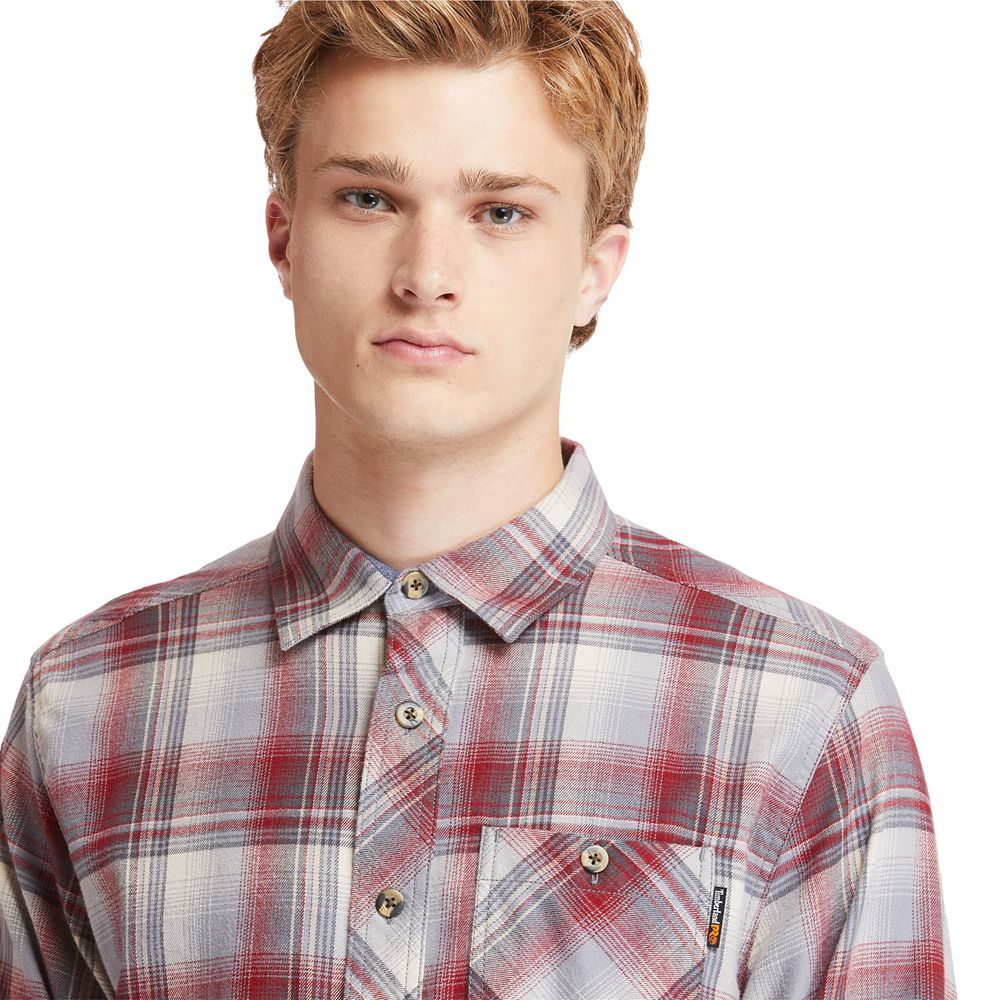 Timberland Mens Shirts PRO® Woodfort Midweight Flannel Work - Burgundy - India ZM4132586